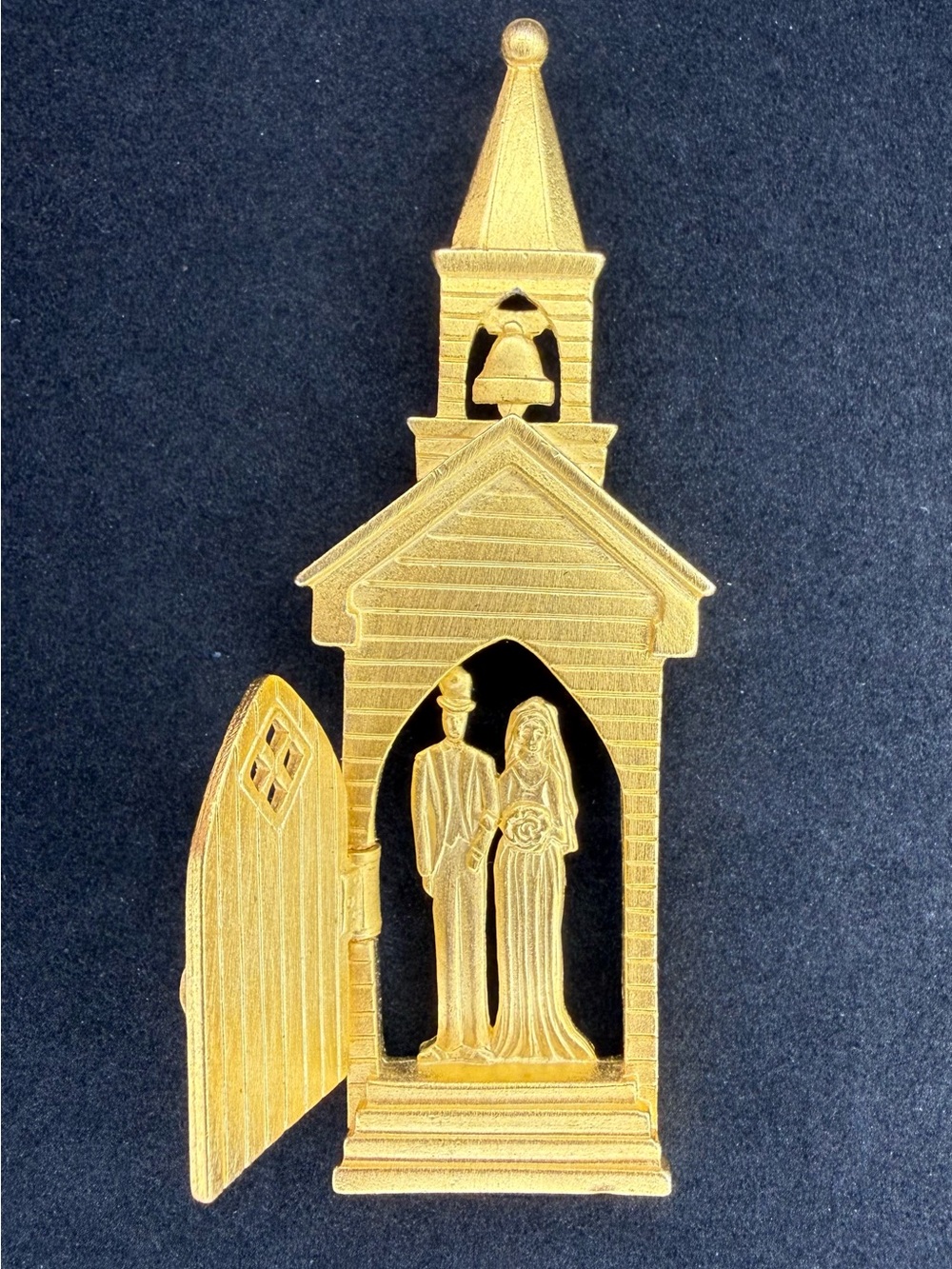 Signed JJ Jonette Brooch-Hinge Door Chapel-VTG 3.5”